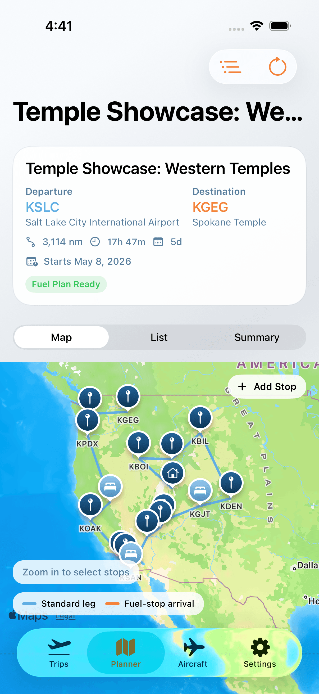 AeroTrail map view on iPhone